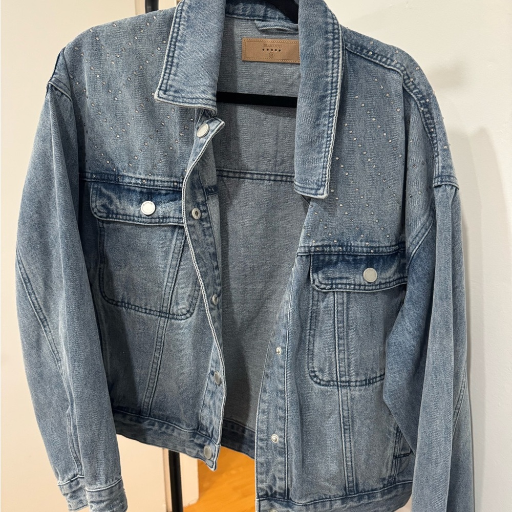 Blank NYC Blue Denim Jacket with Stud Accents